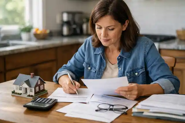 Homeowner reviewing home repair grants paperwork and financial assistance documents in 2026